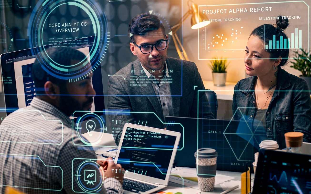 Digital transformation consulting dashboard showing business analytics and growth metrics
